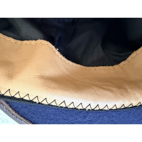 Sterkowski Wool Newsboy Cap Navy Blue Baker Boy Hat Leather Trim Poland 20.5” main image 5